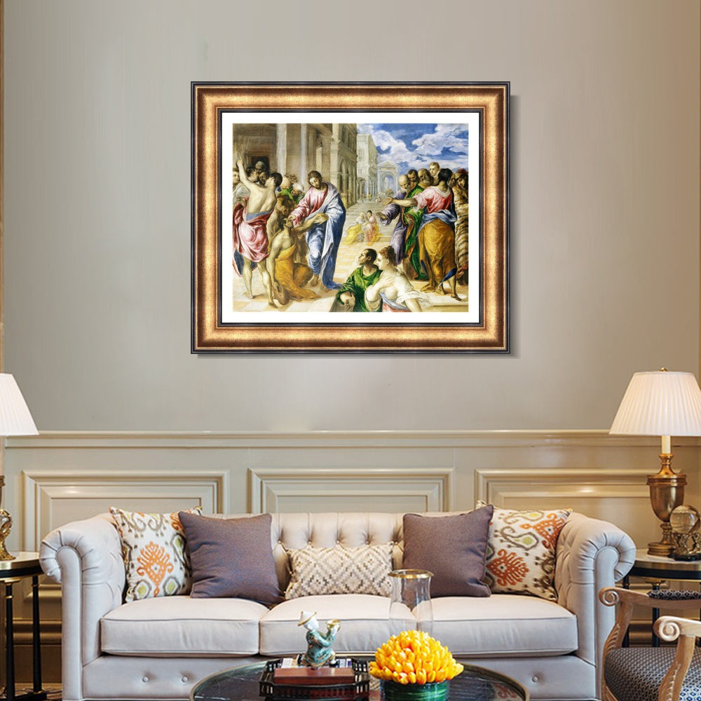INVIN ART Framed Canvas Art Giclee Print Christ Healing The Blind by El Greco Wall Art Living Room Home Office Decorations