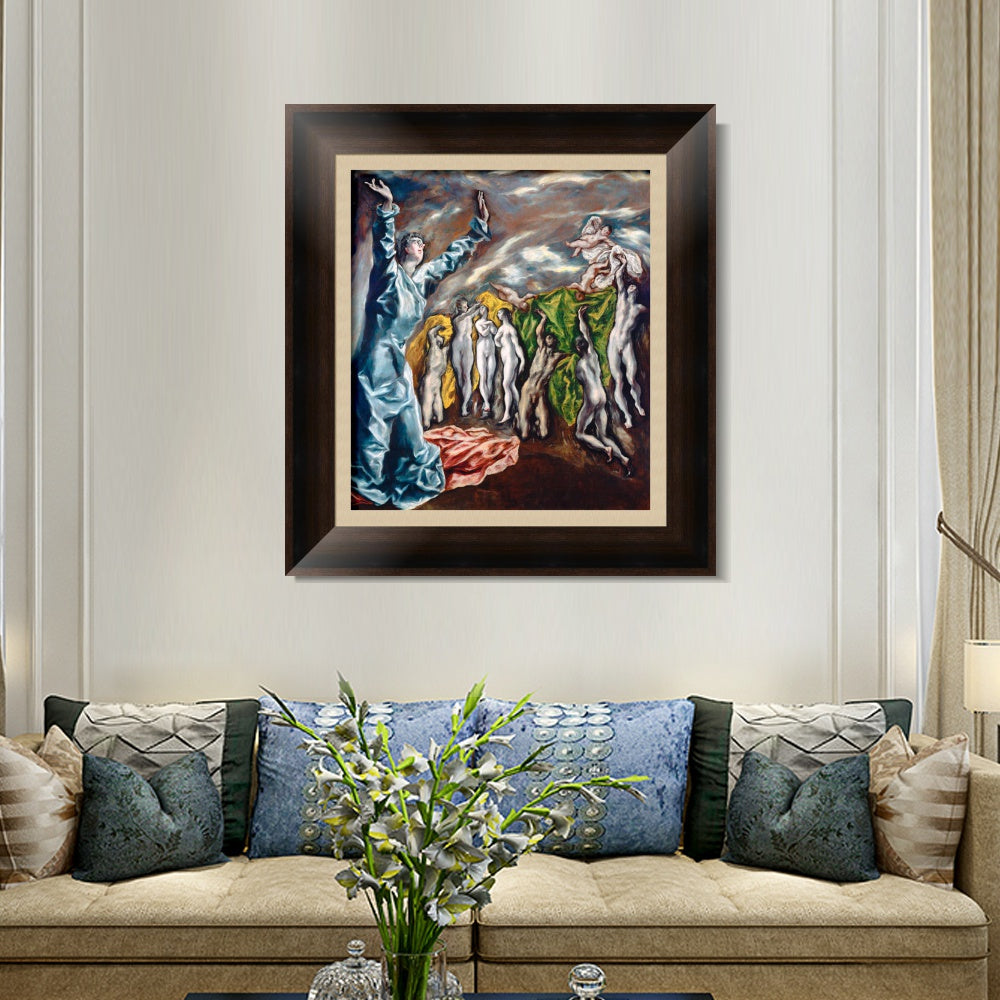 INVIN ART Framed Canvas Art Giclee Print Christ The Opening Of The Fifth Seal by El Greco Wall Art