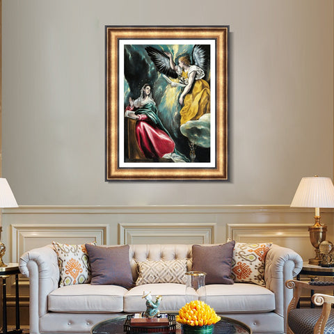 INVIN ART Framed Canvas Art Giclee Print The Annunciation#65 by El Greco Wall Art Living Room Home Office Decorations