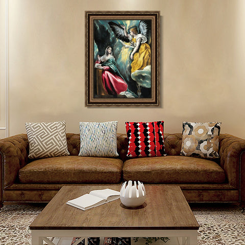 INVIN ART Framed Canvas Art Giclee Print The Annunciation#65 by El Greco Wall Art Living Room Home Office Decorations