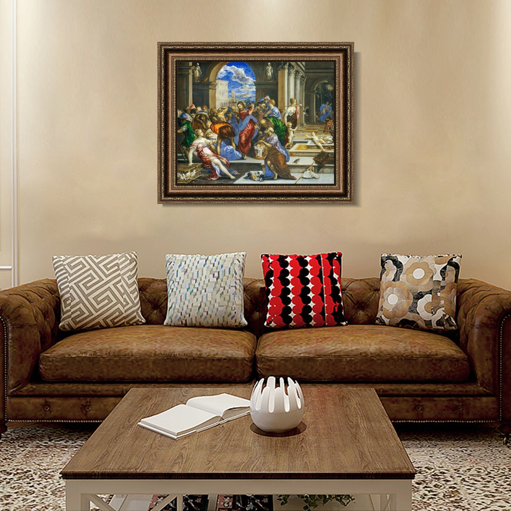 INVIN ART Framed Canvas Art Giclee Print Christ Driving The Traders by El Greco Wall Art
