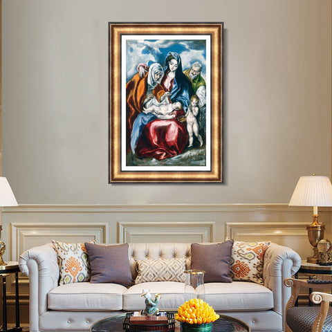 INVIN ART Framed Canvas Art Giclee Print The Holy Family with Saint Anne and The Infant John by El Greco Wall Art