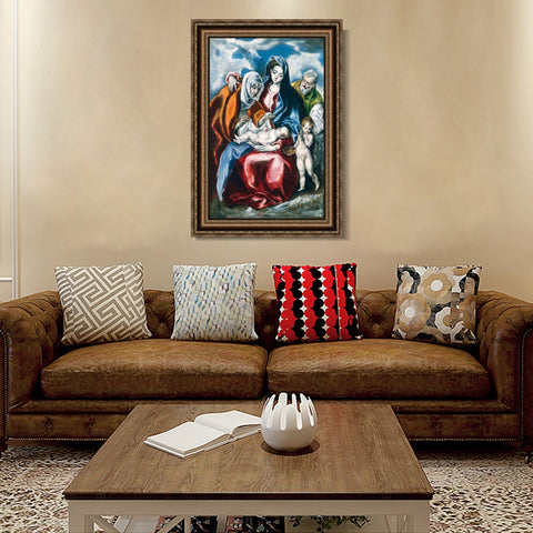INVIN ART Framed Canvas Art Giclee Print The Holy Family with Saint Anne and The Infant John by El Greco Wall Art