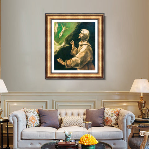INVIN ART Framed Canvas Art Giclee Print Saint Francis of Assisi Receiving The Stigmata by El Greco Wall Art Living Room Home Office Decorations