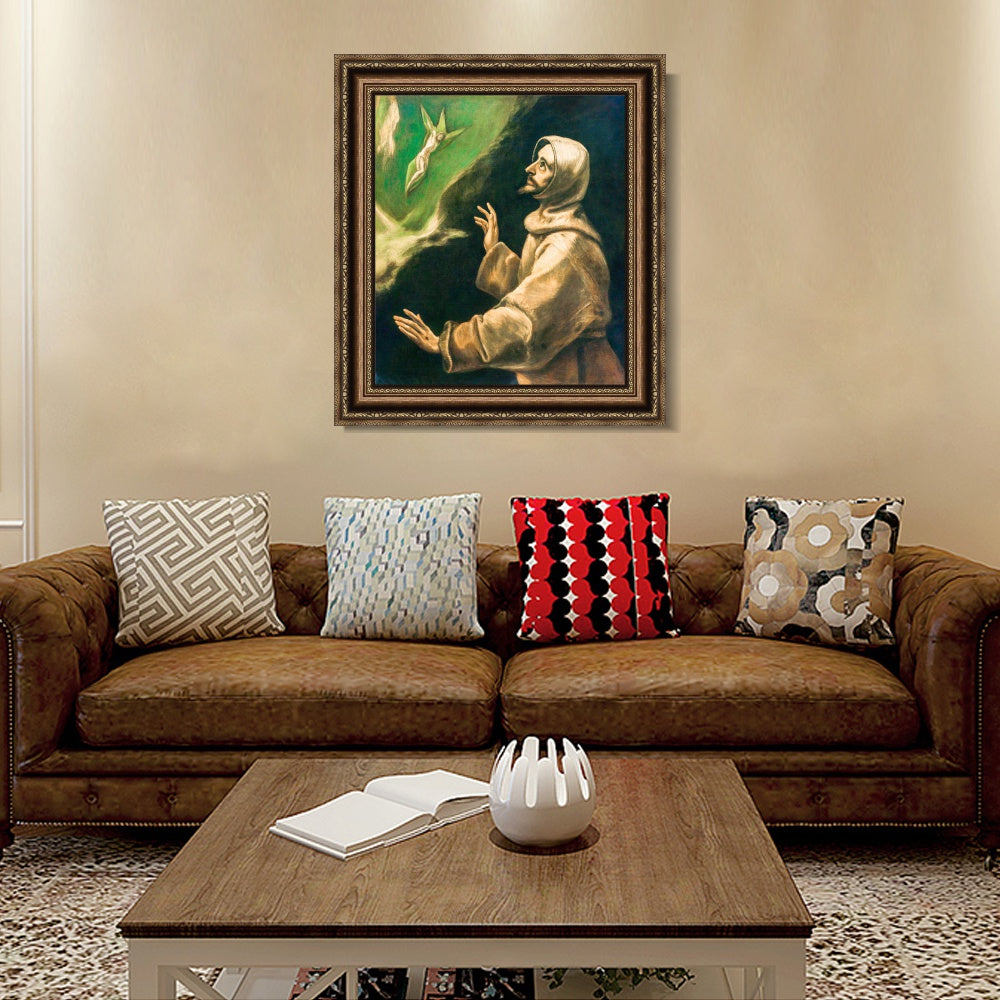 INVIN ART Framed Canvas Art Giclee Print Saint Francis of Assisi Receiving The Stigmata by El Greco Wall Art