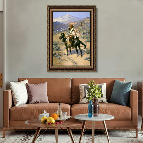 INVIN ART Framed Canvas Art Giclee Print An Indian Trapper,1889 by Frederic Remington Wall Art Living Room Home Office Decorations
