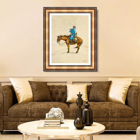 INVIN ART Framed Canvas Art Giclee Print COLD DAY ON PICKET by Frederic Remington Wall Art Living Room Home Office Decorations