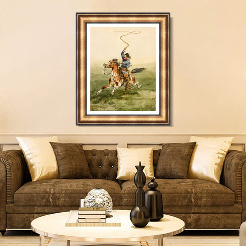 INVIN ART Framed Canvas Art Giclee Print HEADING THE DROVE by Frederic Remington Wall Art Living Room Home Office Decorations