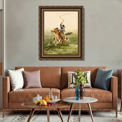 INVIN ART Framed Canvas Art Giclee Print HEADING THE DROVE by Frederic Remington Wall Art Living Room Home Office Decorations