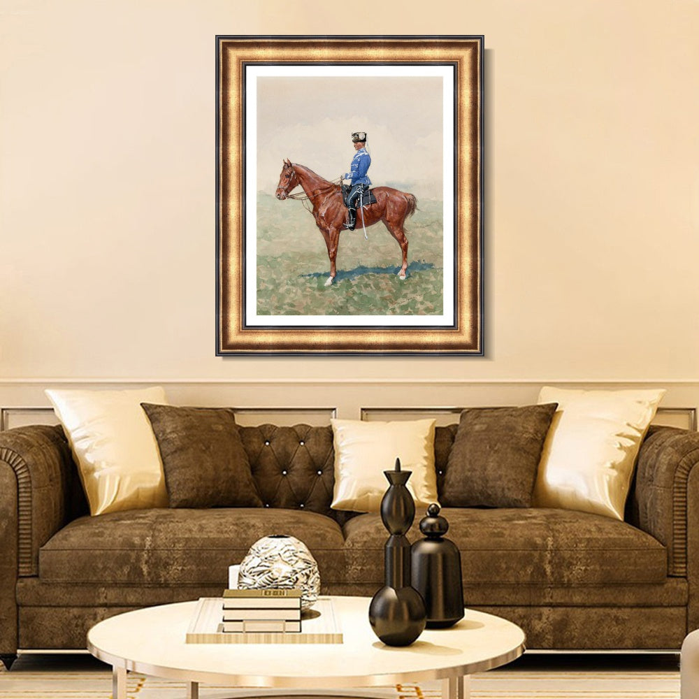 INVIN ART Framed Canvas Art Giclee Print PRUSSIAN CAVALRY OFFICER ON HORSEBACK by Frederic Remington Wall Art (Vintage Embossed Gold frame,20"x24")