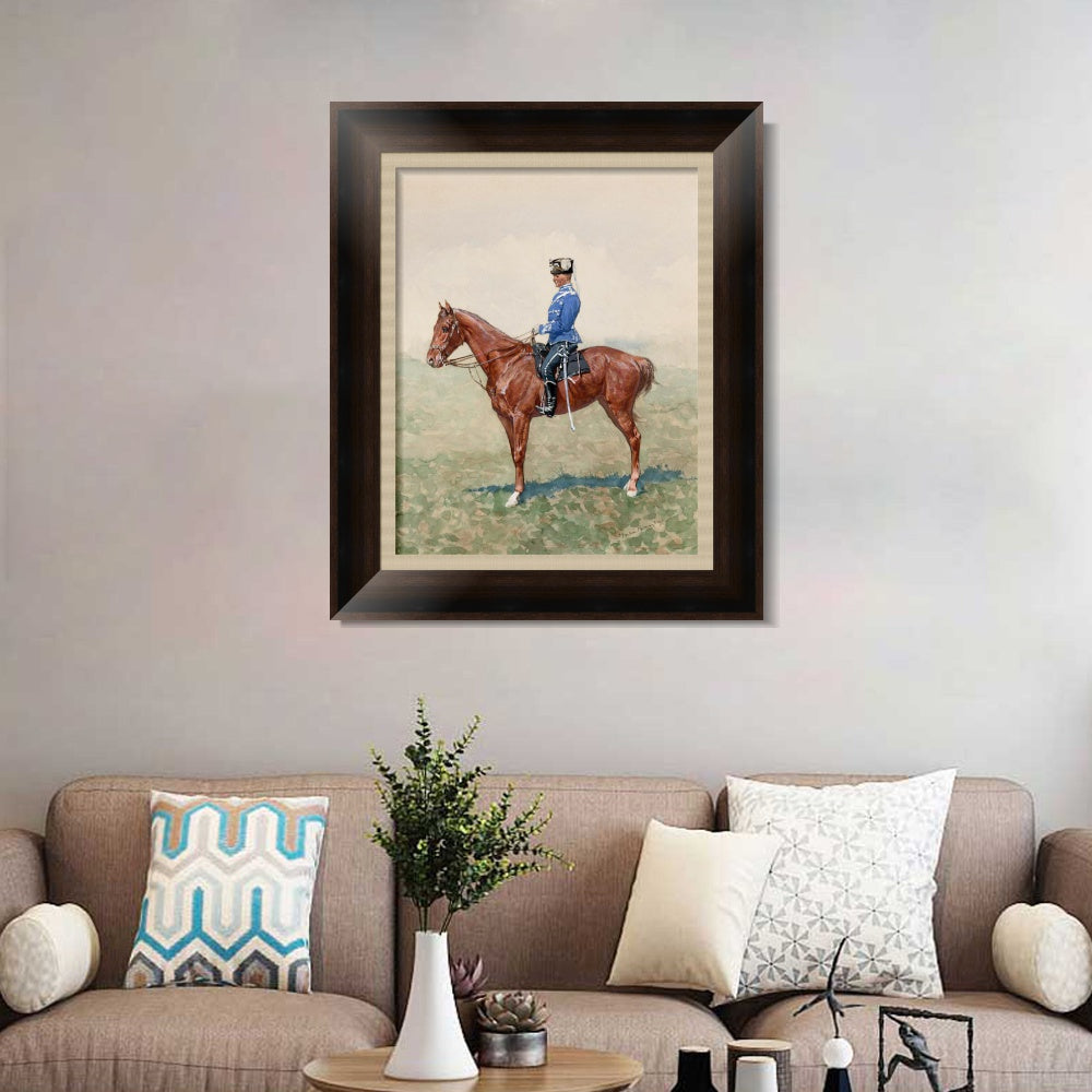 INVIN ART Framed Canvas Art Giclee Print PRUSSIAN CAVALRY OFFICER ON HORSEBACK by Frederic Remington Wall Art (Vintage Embossed Gold frame,20"x24")