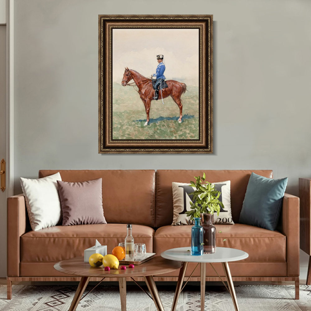 INVIN ART Framed Canvas Art Giclee Print PRUSSIAN CAVALRY OFFICER ON HORSEBACK by Frederic Remington Wall Art (Vintage Embossed Gold frame,20"x24")