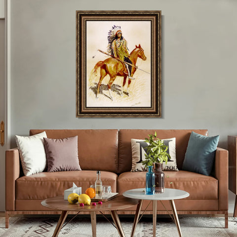 INVIN ART Framed Canvas Art Giclee Print A Sioux Chief by Frederic Remington Wall Art Living Room Home Office Decorations