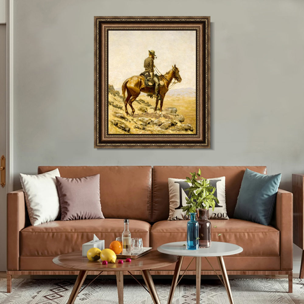 INVIN ART Framed Canvas Art Giclee Print The Lookout by Frederic Remington Wall Art