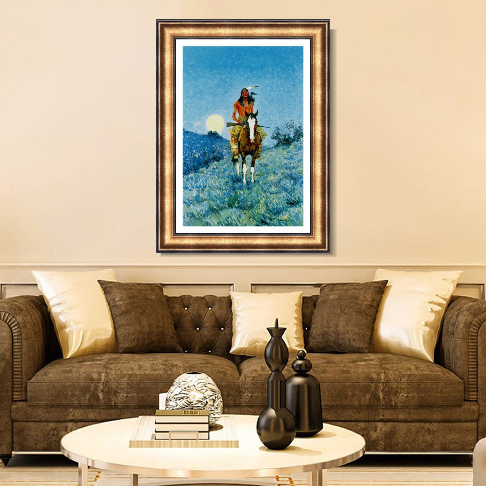 INVIN ART Framed Canvas Art Giclee Print The Outlier by Frederic Remington Wall Art
