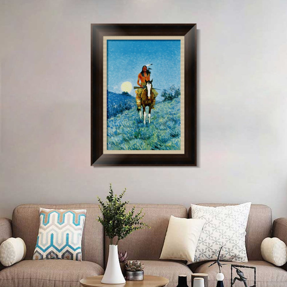 INVIN ART Framed Canvas Art Giclee Print The Outlier by Frederic Remington Wall Art