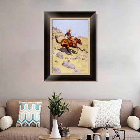 INVIN ART Framed Canvas Art Giclee Print The Cowboy, 1902 by Frederic Remington Wall Art Living Room Home Office Decorations