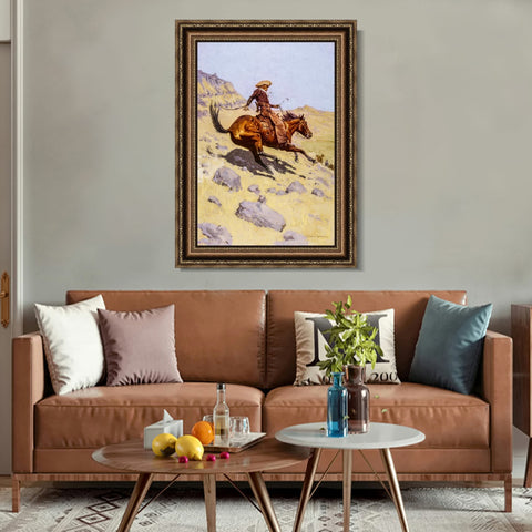 INVIN ART Framed Canvas Art Giclee Print The Cowboy, 1902 by Frederic Remington Wall Art Living Room Home Office Decorations