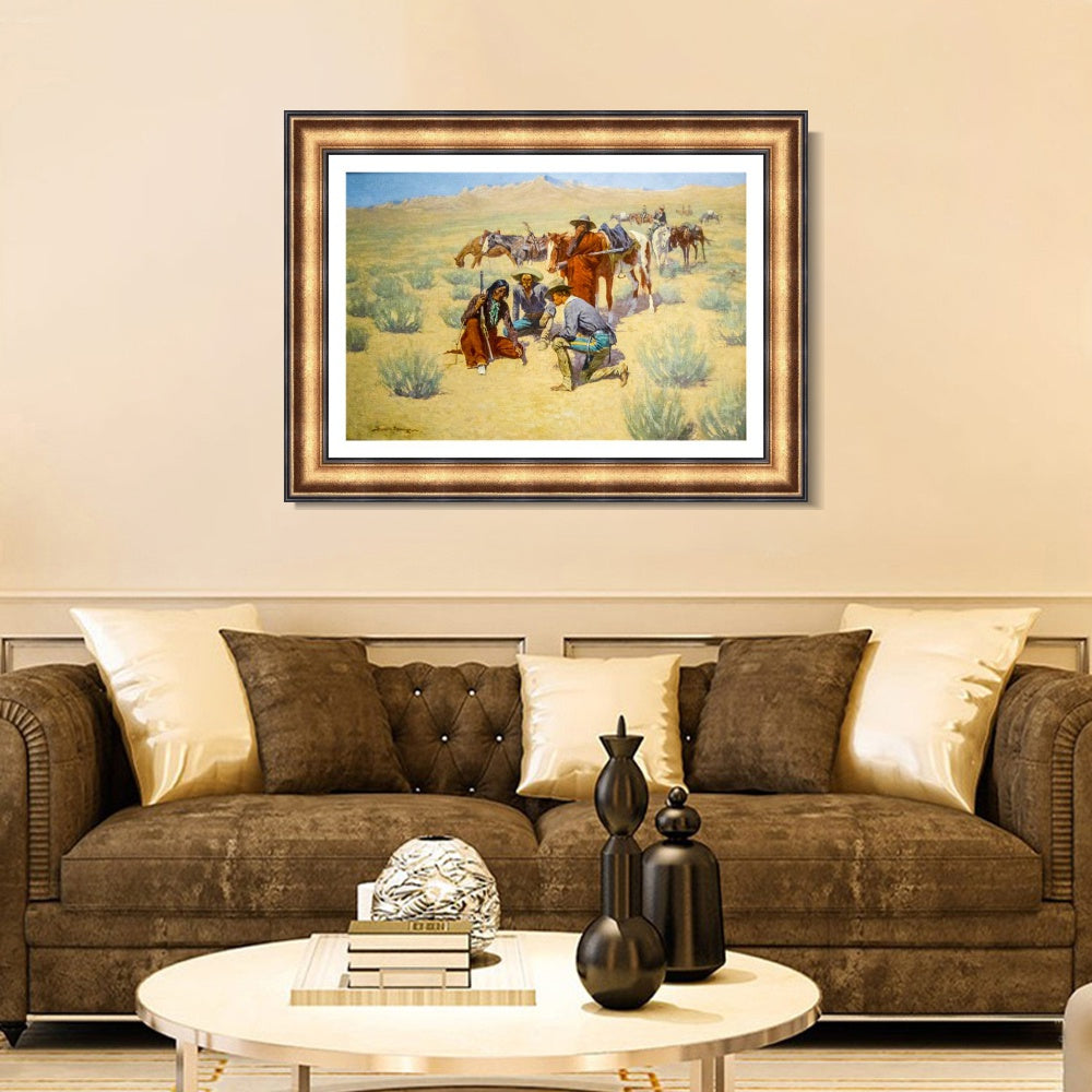 INVIN ART Framed Canvas Art Giclee Print A Map in the Sand by Frederic Remington Wall Art