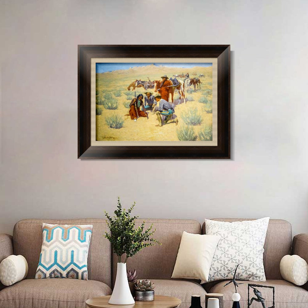 INVIN ART Framed Canvas Art Giclee Print A Map in the Sand by Frederic Remington Wall Art