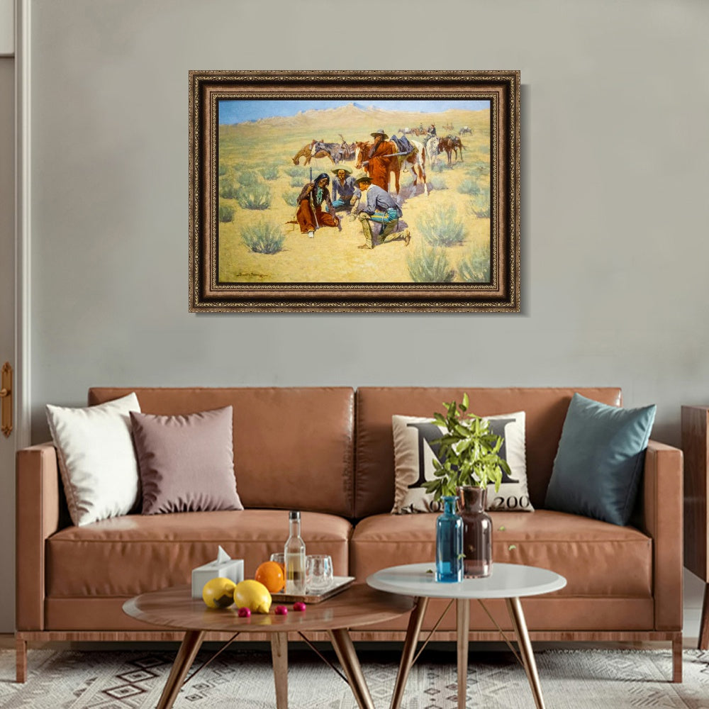 INVIN ART Framed Canvas Art Giclee Print A Map in the Sand by Frederic Remington Wall Art
