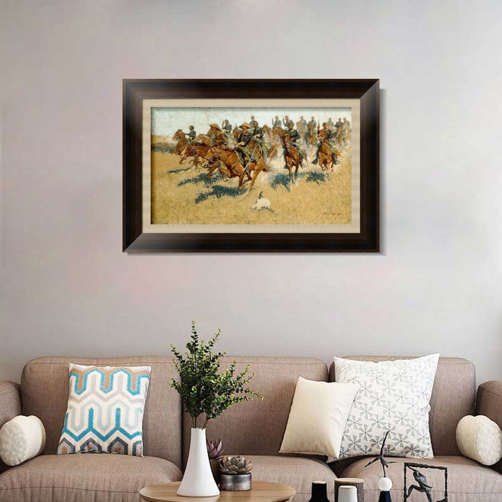 INVIN ART Framed Canvas Art Giclee Print Cavalry Charge on the Southern Plains by Frederic Remington Wall Art