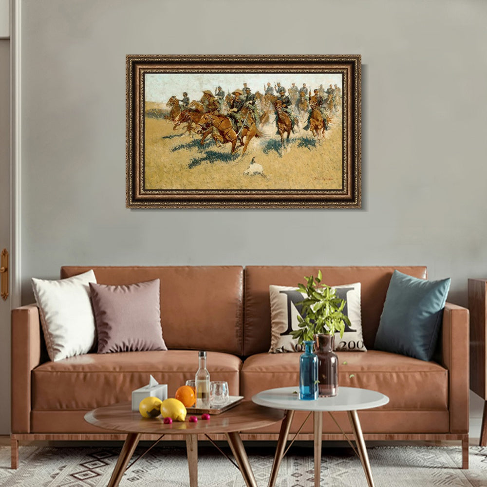 INVIN ART Framed Canvas Art Giclee Print Cavalry Charge on the Southern Plains by Frederic Remington Wall Art