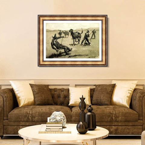 INVIN ART Framed Canvas Art Giclee Print Teaching a Mustang Pony to Pack Dead Game, ca. 1890 by Frederic Remington Wall