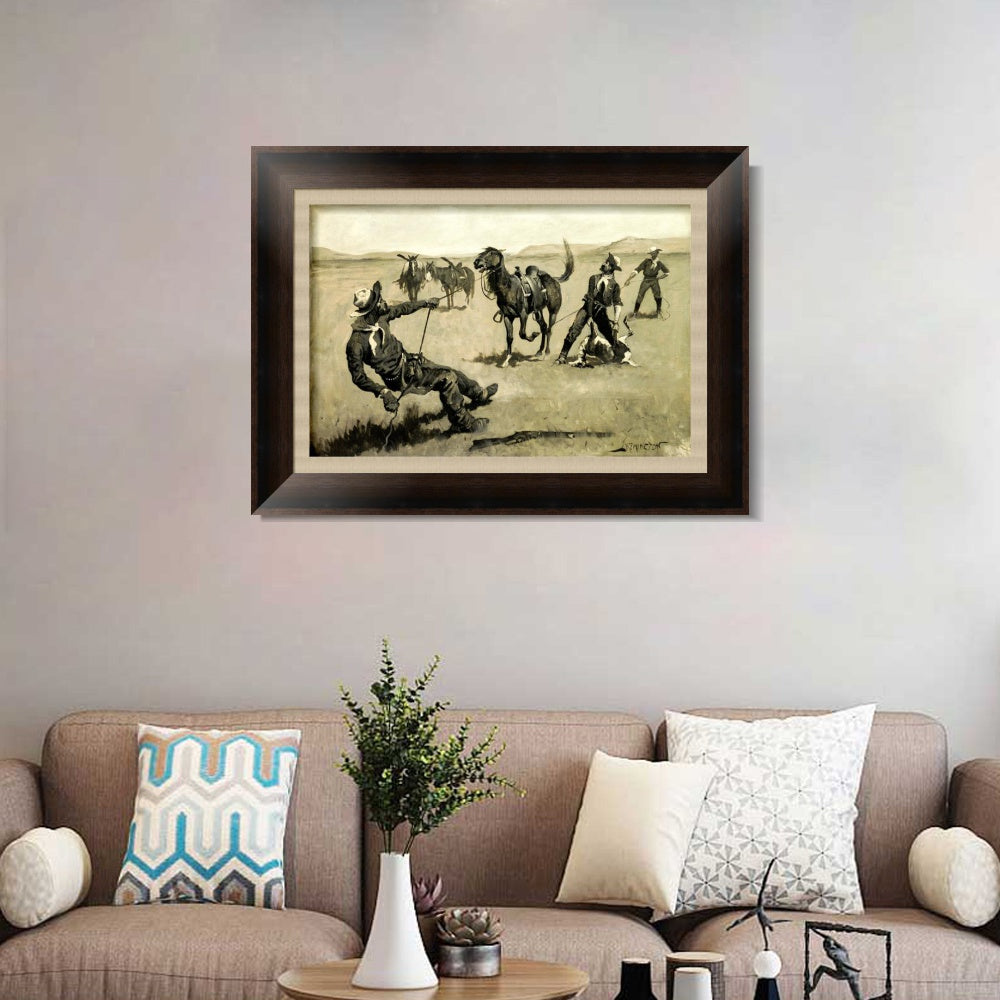INVIN ART Framed Canvas Art Giclee Print Teaching a Mustang Pony to Pack Dead Game, ca. 1890 by Frederic Remington Wall