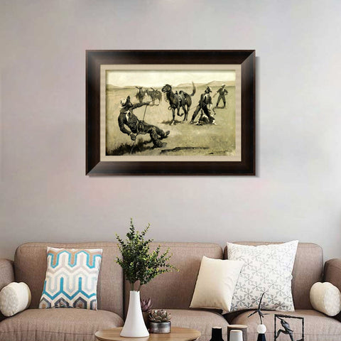 INVIN ART Framed Canvas Art Giclee Print Teaching a Mustang Pony to Pack Dead Game, ca. 1890 by Frederic Remington Wall