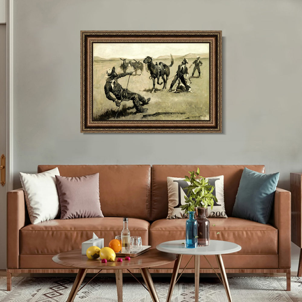 INVIN ART Framed Canvas Art Giclee Print Teaching a Mustang Pony to Pack Dead Game, ca. 1890 by Frederic Remington Wall