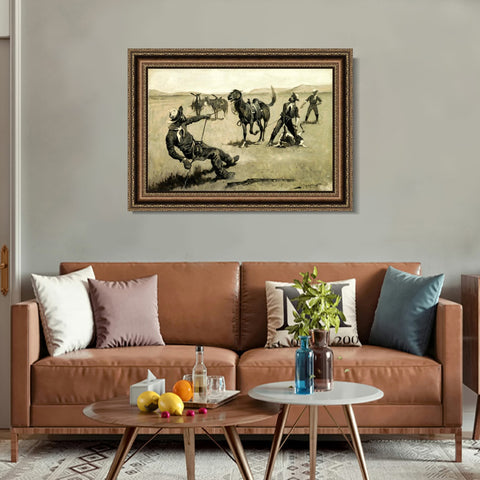 INVIN ART Framed Canvas Art Giclee Print Teaching a Mustang Pony to Pack Dead Game, ca. 1890 by Frederic Remington Wall