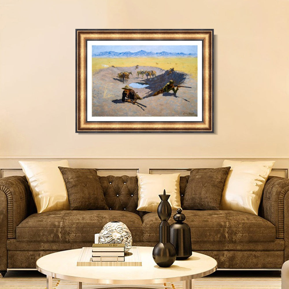 INVIN ART Framed Canvas Art Giclee Print Fight for the Waterhole by Frederic Remington Wall Art