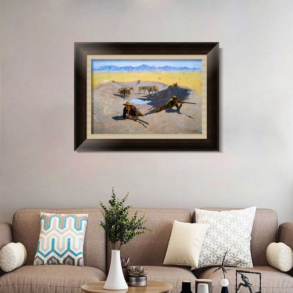 INVIN ART Framed Canvas Art Giclee Print Fight for the Waterhole by Frederic Remington Wall Art