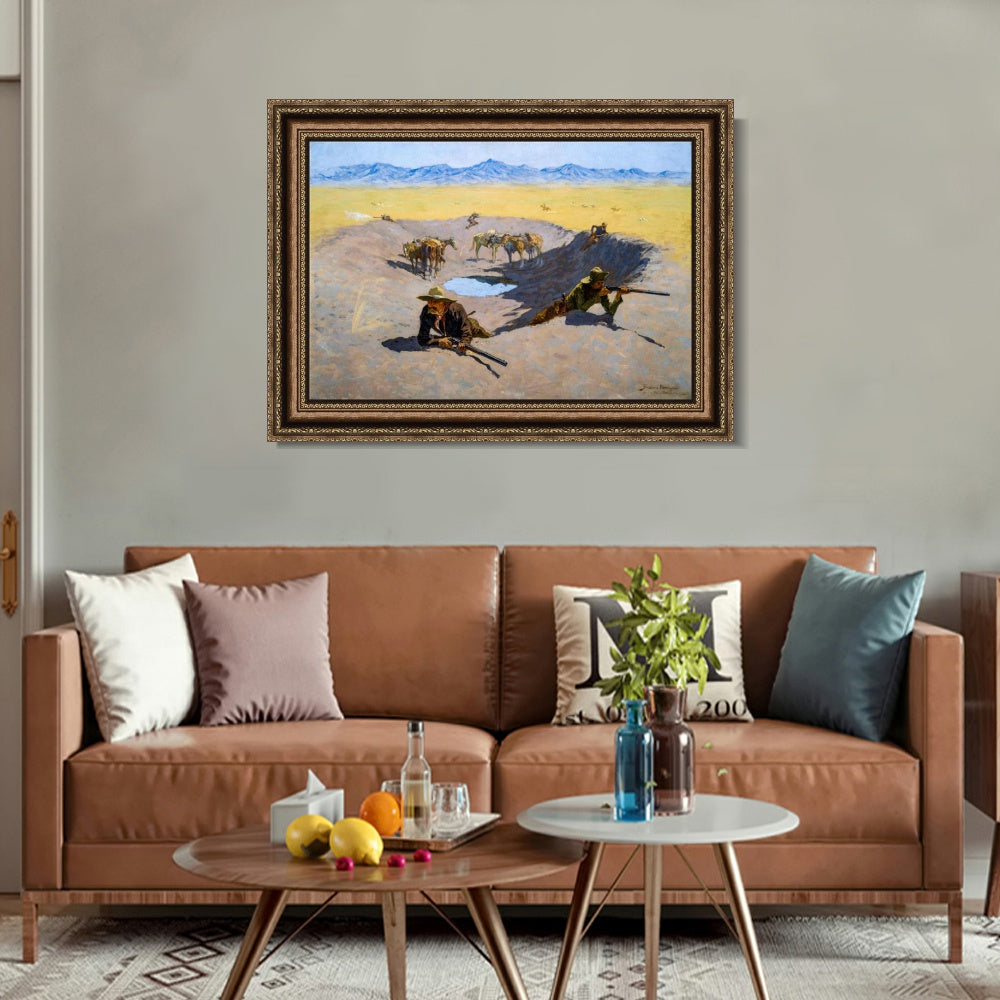 INVIN ART Framed Canvas Art Giclee Print Fight for the Waterhole by Frederic Remington Wall Art