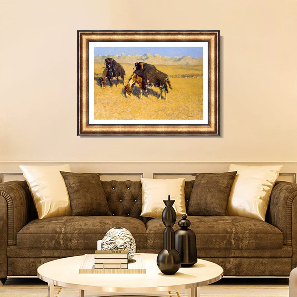 INVIN ART Framed Canvas Art Giclee Print Indians Simulating Buffalo by Frederic Remington Wall Art