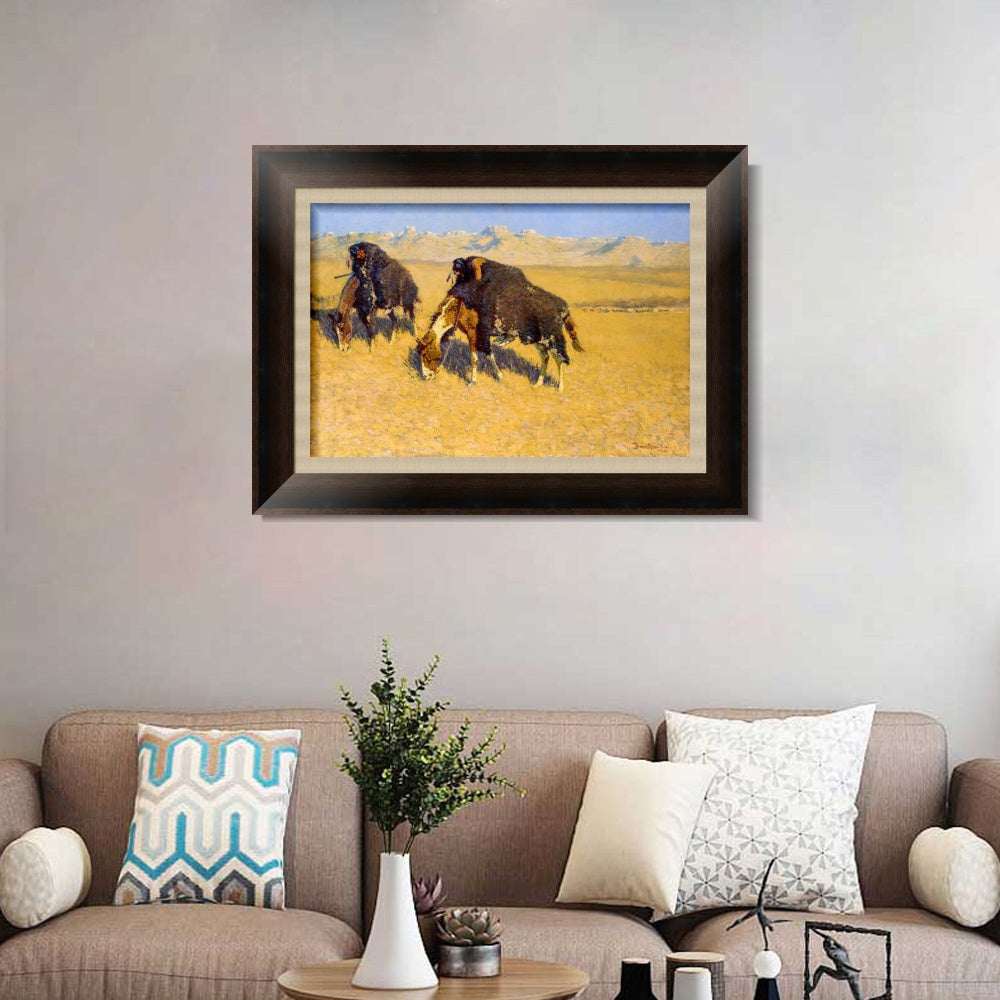 INVIN ART Framed Canvas Art Giclee Print Indians Simulating Buffalo by Frederic Remington Wall Art