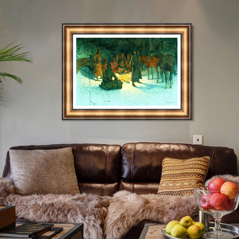 INVIN ART Framed Canvas Art Giclee Print A HALT IN THE WILDERNESS by Frederic Remington Wall Art Living Room Home Office Decorations