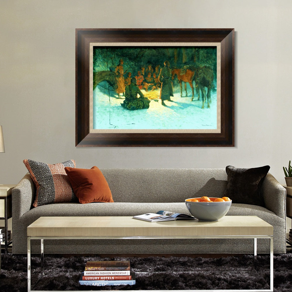 INVIN ART Framed Canvas Art Giclee Print A HALT IN THE WILDERNESS by Frederic Remington Wall Art