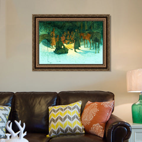 INVIN ART Framed Canvas Art Giclee Print A HALT IN THE WILDERNESS by Frederic Remington Wall Art Living Room Home Office Decorations
