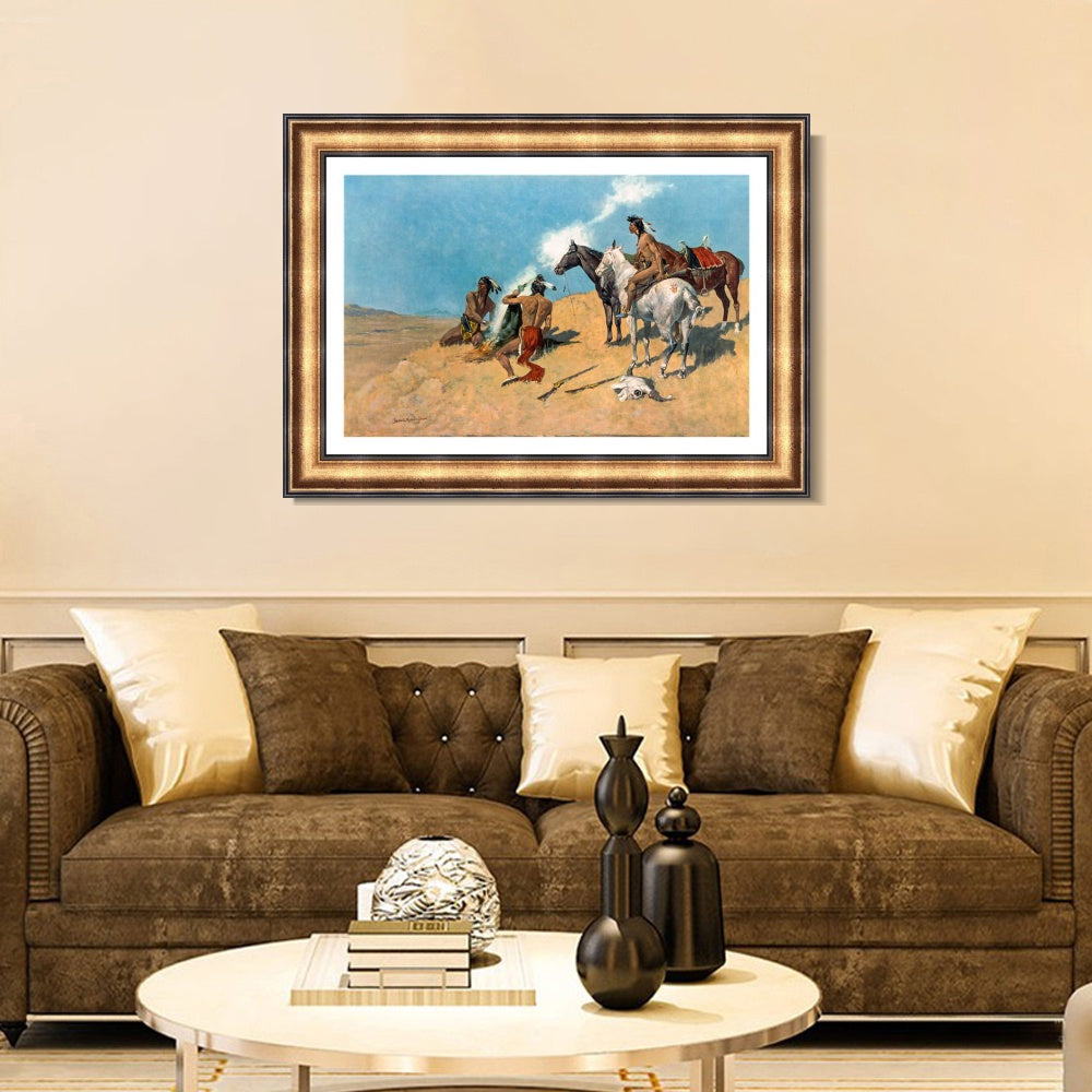 INVIN ART Framed Canvas Art Giclee Print The Smoke Signal by Frederic Remington Wall Art