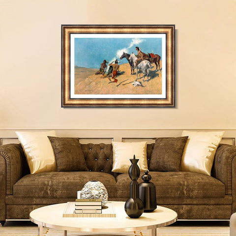 INVIN ART Framed Canvas Art Giclee Print The Smoke Signal by Frederic Remington Wall Art Living Room Home Office Decorations