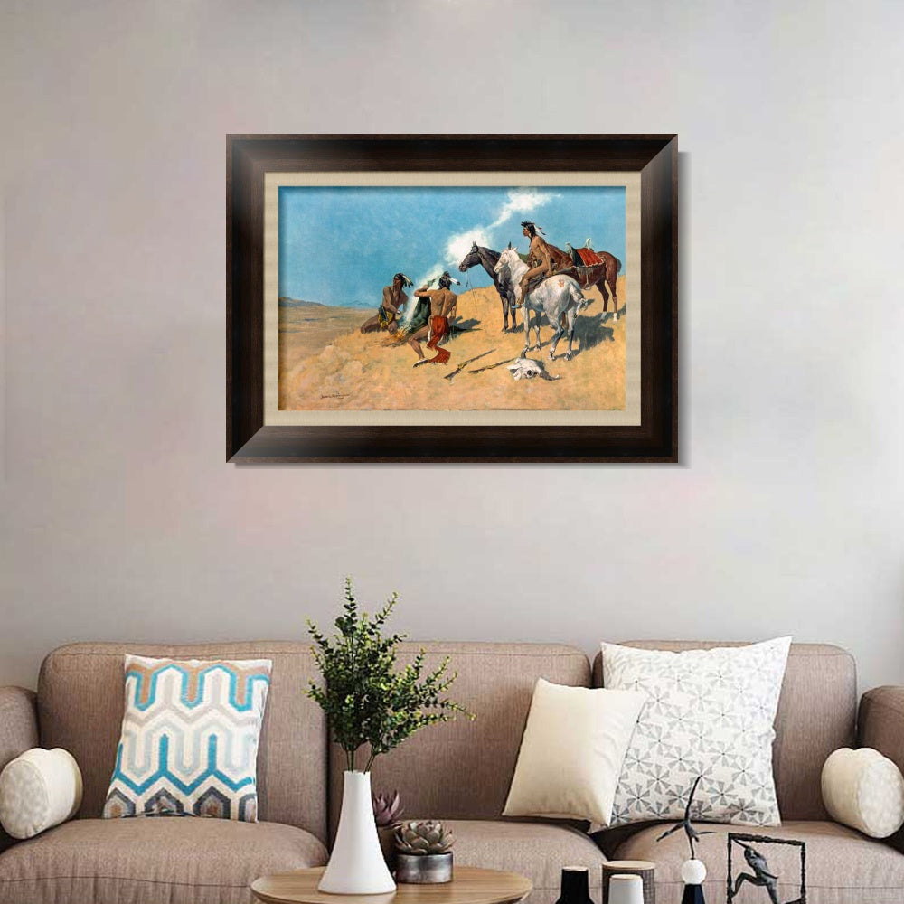 INVIN ART Framed Canvas Art Giclee Print The Smoke Signal by Frederic Remington Wall Art