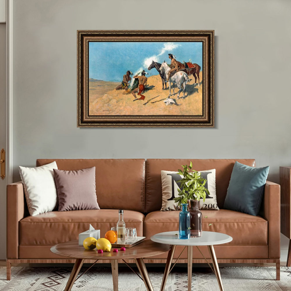 INVIN ART Framed Canvas Art Giclee Print The Smoke Signal by Frederic Remington Wall Art