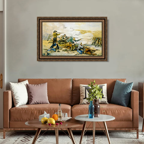 INVIN ART Framed Canvas Art Giclee Print Battle of Beecher's Island by Frederic Remington Wall Art Living Room Home Office Decorations