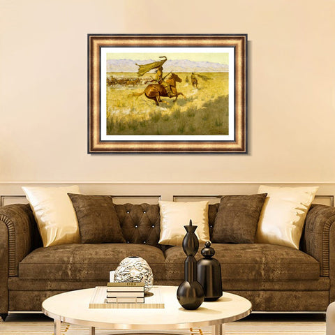 INVIN ART Framed Canvas Art Giclee Print Change of Ownership by Frederic Remington Wall Art Living Room Home Office Decorations