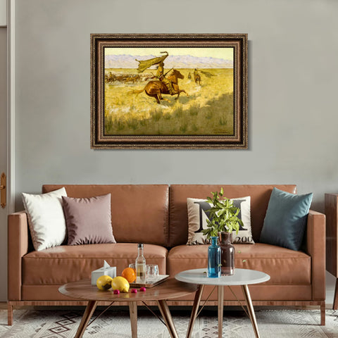 INVIN ART Framed Canvas Art Giclee Print Change of Ownership by Frederic Remington Wall Art Living Room Home Office Decorations