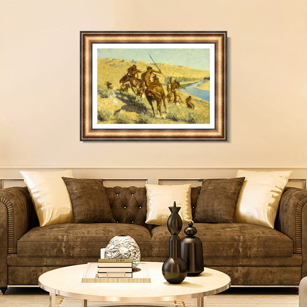 INVIN ART Framed Canvas Art Giclee Print Episode of the Buffalo Gun by Frederic Remington Wall Art