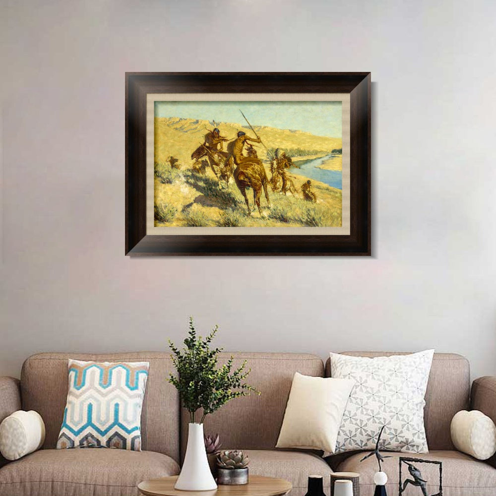 INVIN ART Framed Canvas Art Giclee Print Episode of the Buffalo Gun by Frederic Remington Wall Art