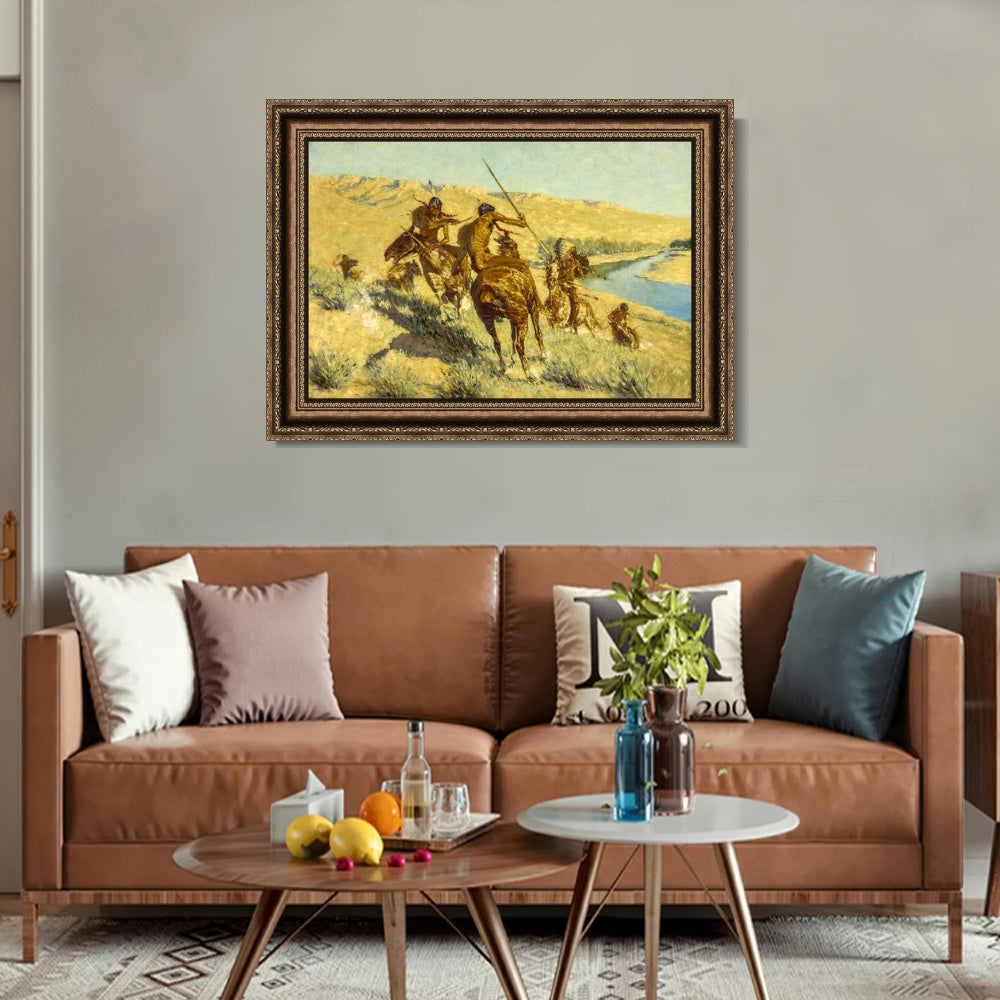 INVIN ART Framed Canvas Art Giclee Print Episode of the Buffalo Gun by Frederic Remington Wall Art